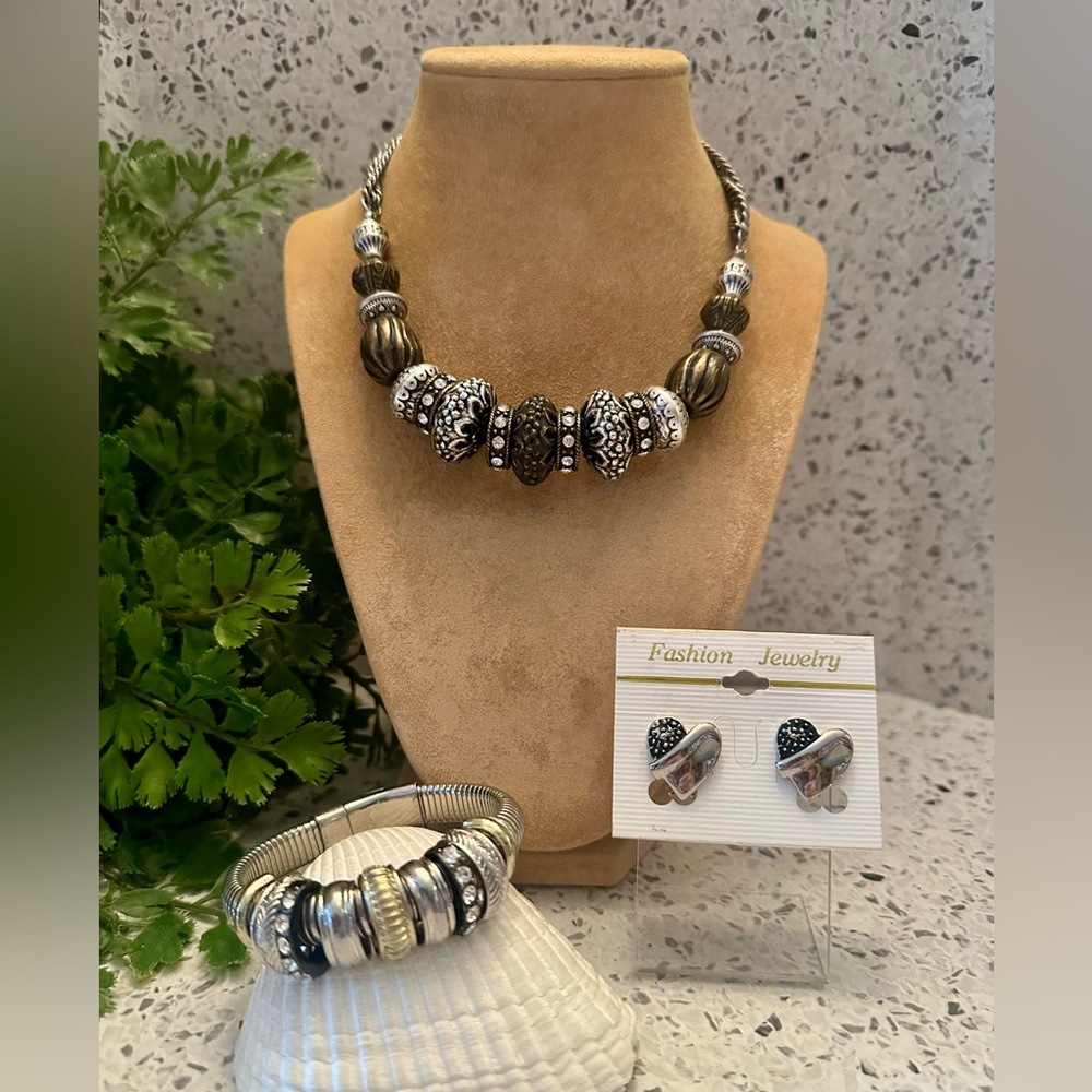 Boho two tone metal color beads jewelry set